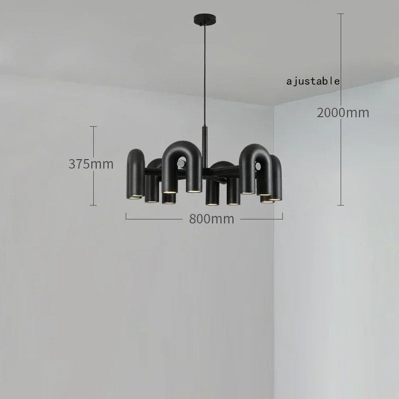 Lustre design tubulaire contemporain 12 lampes | Noir / Dimmable