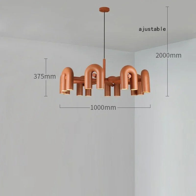 Lustre design tubulaire contemporain 16 lampes | Orange / Dimmable