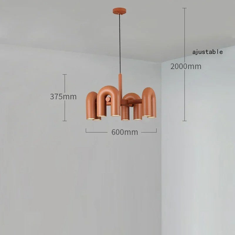 Lustre design tubulaire contemporain 8 lampes | Orange / Dimmable