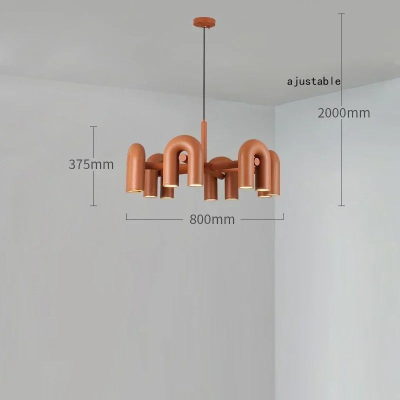 Lustre design tubulaire contemporain 12 lampes | Orange / Dimmable