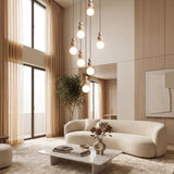 Suspension chic en verre opalin, pierre naturelle et bois | PERLINE