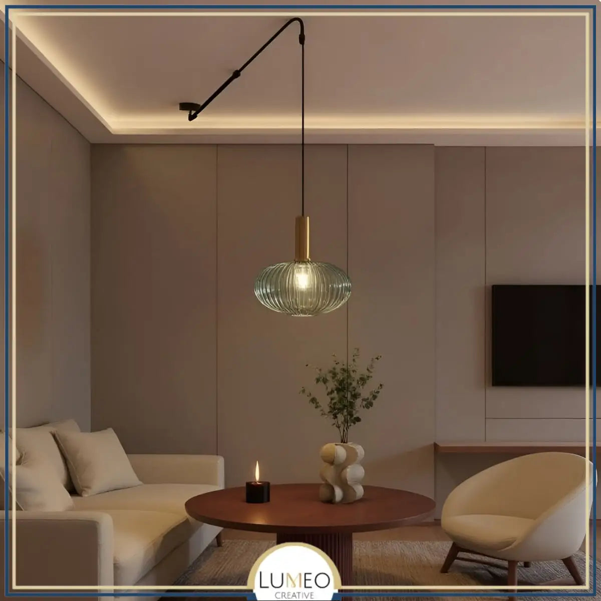 suspension télescopique déportée et excentrée en verre 