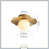 Plafonnier en cuivre et boule de verre opalin | Plafonnier lotus Moyen / ø 22 cm