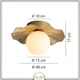 Plafonnier en cuivre et boule de verre opalin | Plafonnier lotus Grand / ø 40 cm