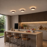 Plafonnier LED rond en travertin et bois | Design rétroéclairé en pierre naturelle ÉCLIPSE - Plafonnier