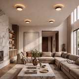 Plafonnier LED rond en travertin et bois | Design rétroéclairé en pierre naturelle ÉCLIPSE - Plafonnier