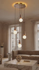 Suspension chic en verre opalin, pierre naturelle et bois | PERLINE