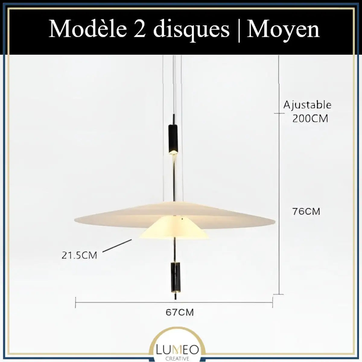 Suspension au design architecturale à disques superposés 2 disques | Moyen / Or / Blanc neutre