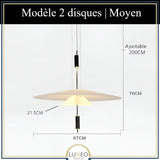 Suspension au design architecturale à disques superposés 2 disques | Moyen / Or / Blanc neutre