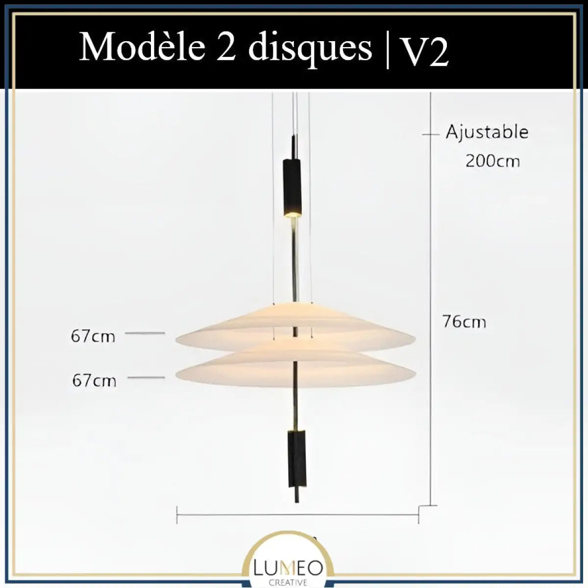 Suspension au design architecturale à disques superposés 2 disques | V2 / Or / Blanc chaud