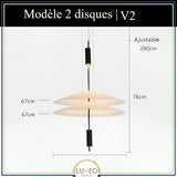 Suspension au design architecturale à disques superposés 2 disques | V2 / Or / Blanc chaud