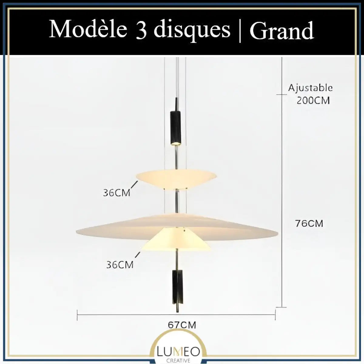 Suspension au design architecturale à disques superposés 3 disques | Grand / Or / Blanc chaud