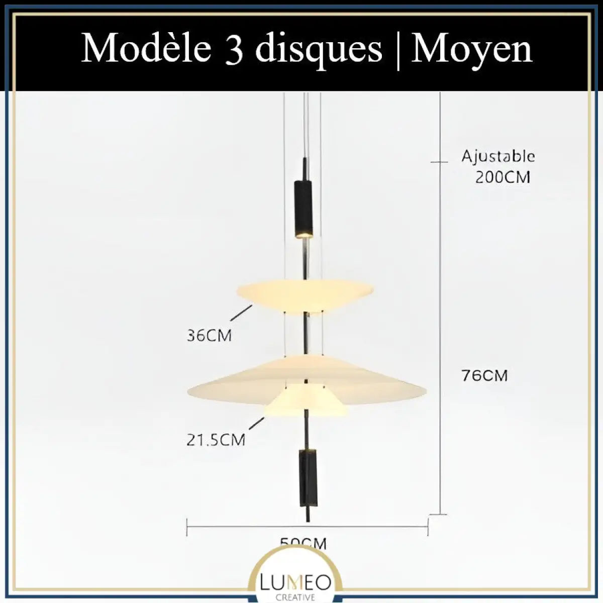 Suspension au design architecturale à disques superposés 3 disques | Moyen / Noir / Blanc neutre