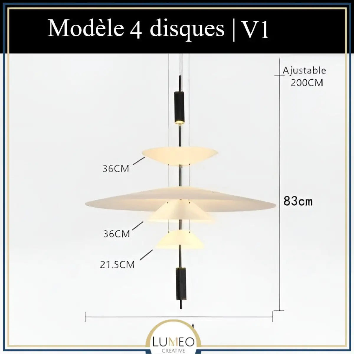 Suspension au design architecturale à disques superposés 4 disques | V1 / Or / Blanc neutre