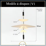 Suspension au design architecturale à disques superposés 4 disques | V1 / Or / Blanc neutre