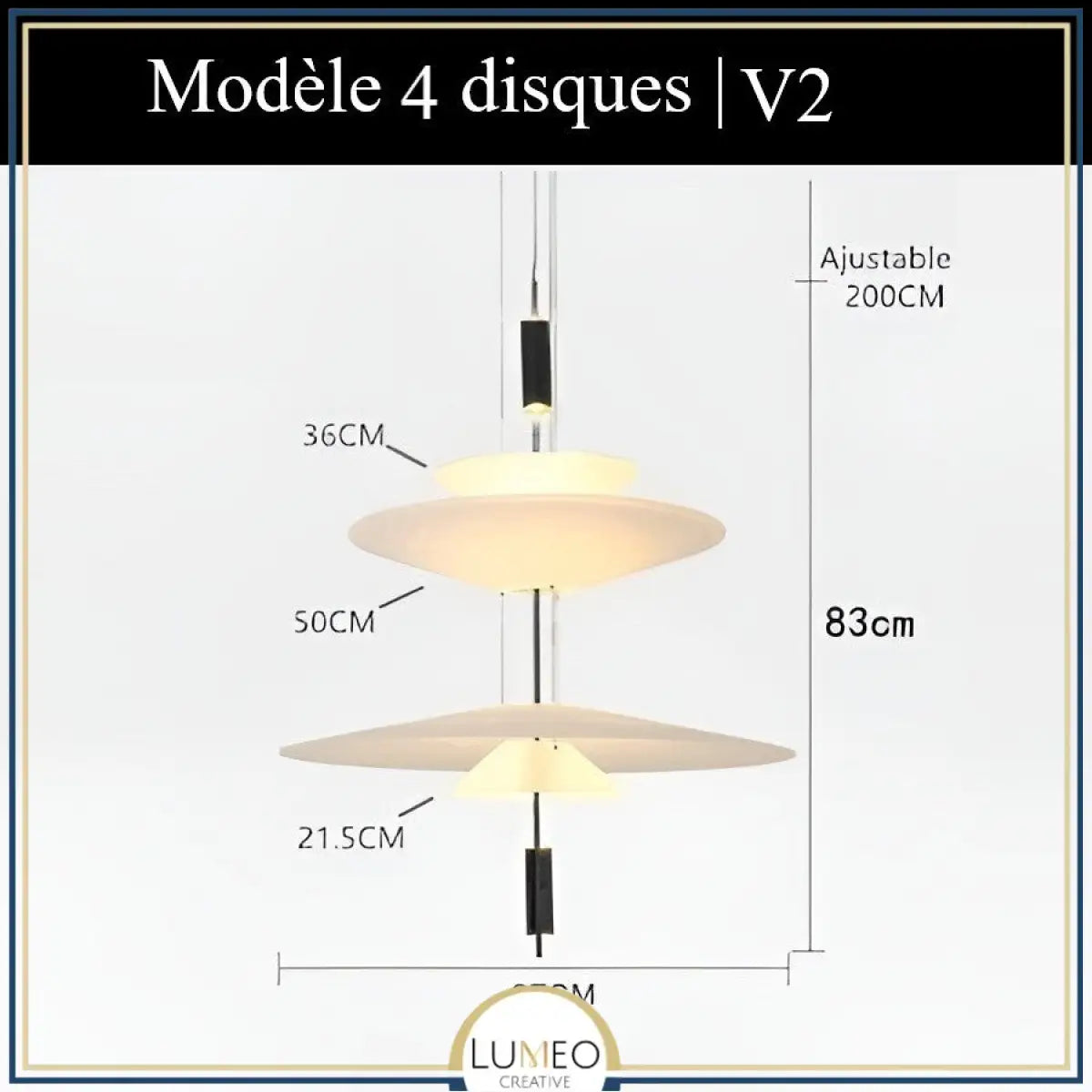 Suspension au design architecturale à disques superposés 4 disques | V2 / Or / Blanc chaud
