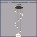 Suspension chic en verre opalin pierre naturelle et bois | PERLINE