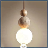 Suspension chic en verre opalin pierre naturelle et bois | PERLINE