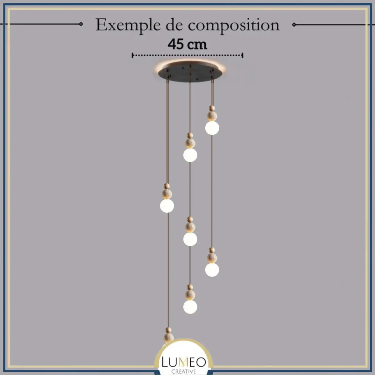 Suspension chic en verre opalin pierre naturelle et bois | PERLINE