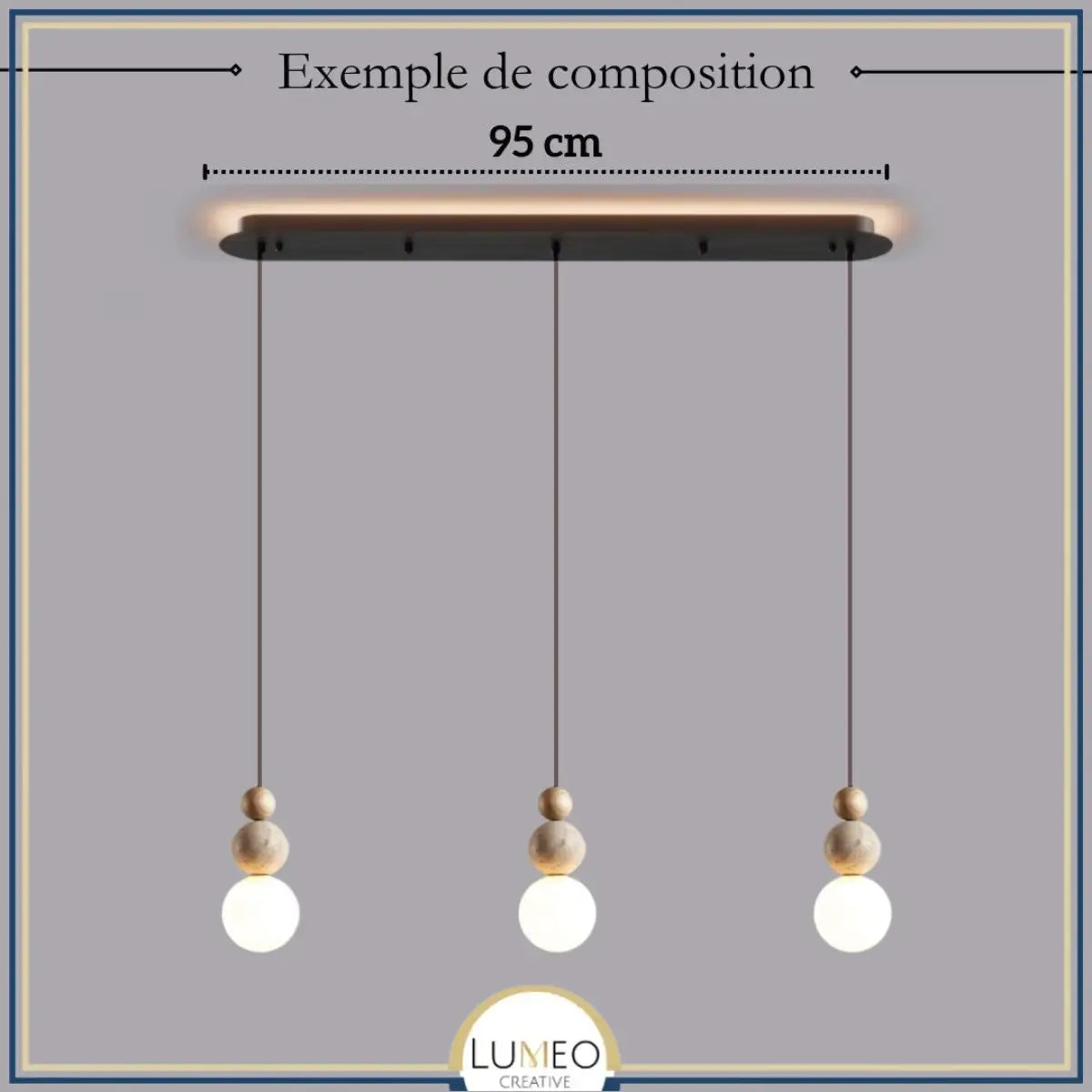 Suspension chic en verre opalin pierre naturelle et bois | PERLINE