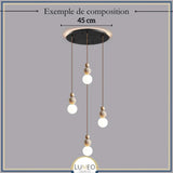 Suspension chic en verre opalin pierre naturelle et bois | PERLINE