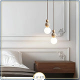 Suspension chic en verre opalin pierre naturelle et bois | PERLINE