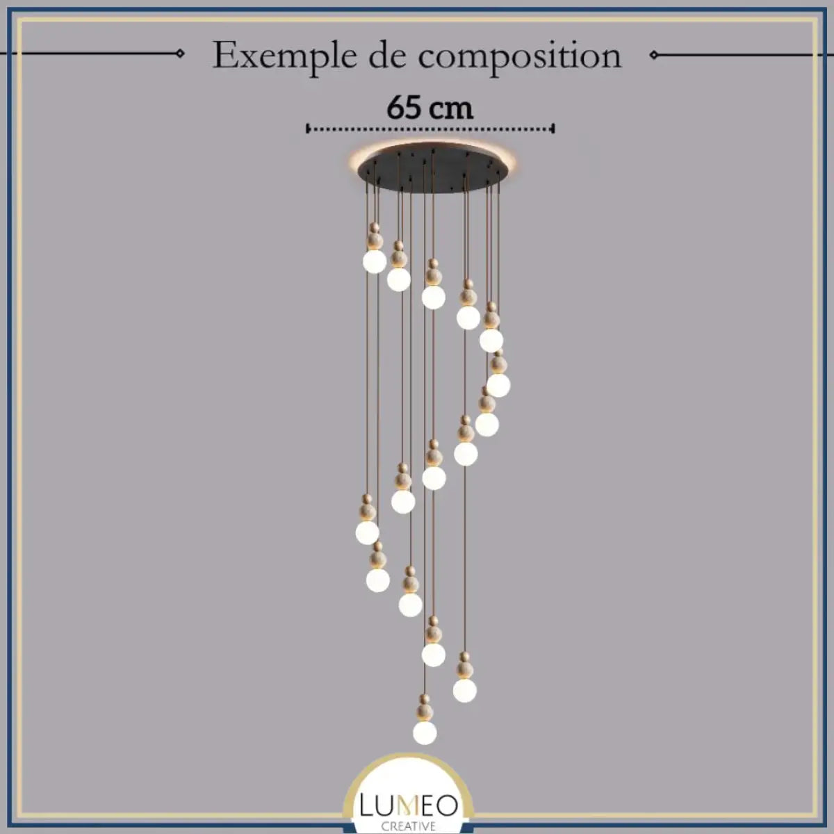 Suspension chic en verre opalin pierre naturelle et bois | PERLINE