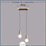 Suspension chic en verre opalin pierre naturelle et bois | PERLINE