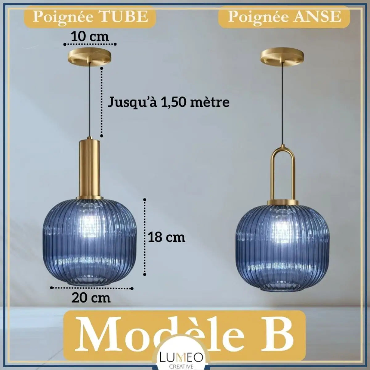 CRISTALI | 1 Suspension Bleu saphir / B / Tube