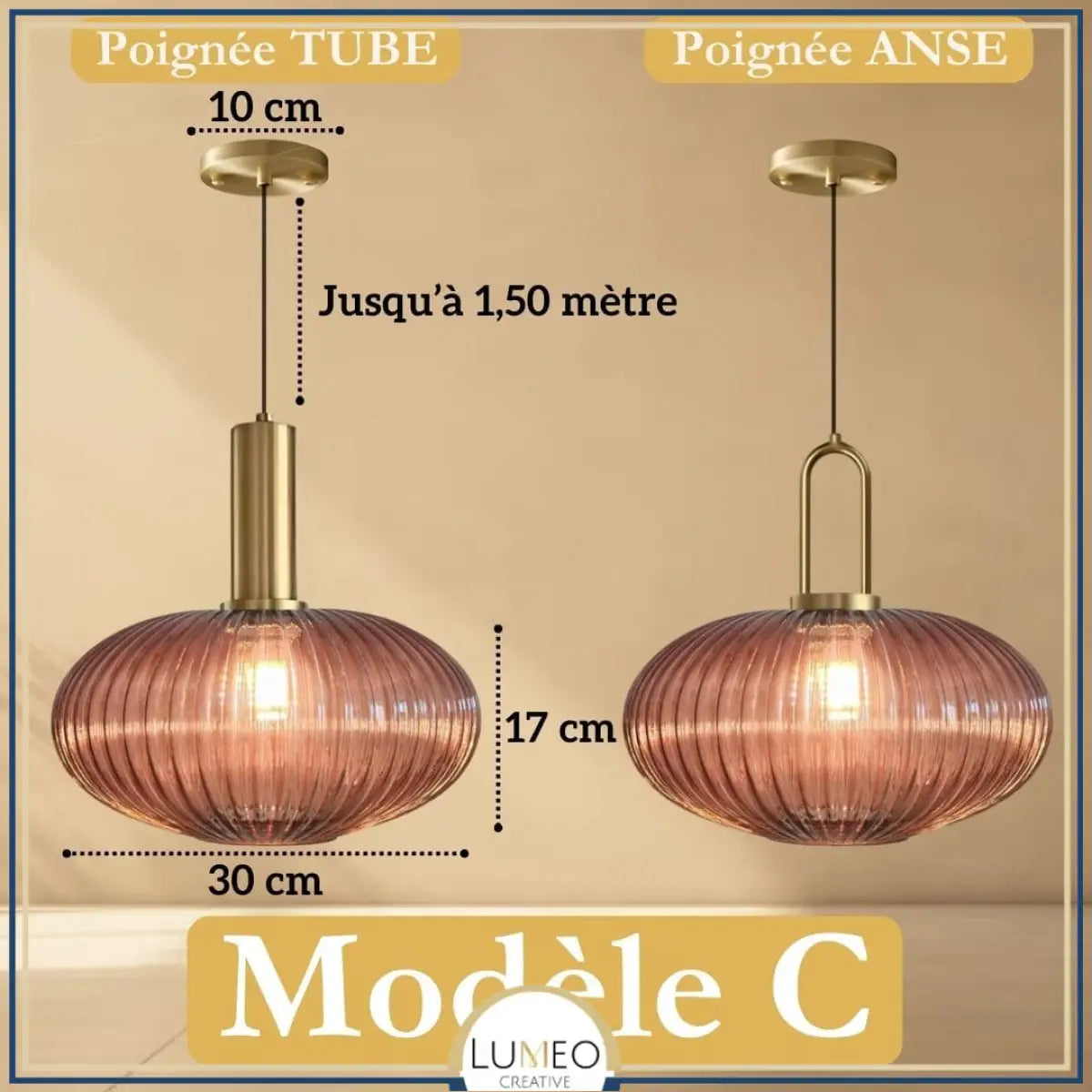 CRISTALI | 1 Suspension Rouge brique / C / Tube