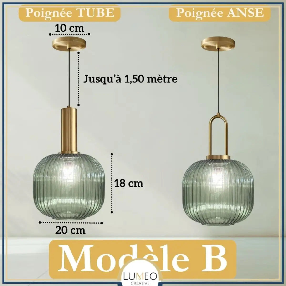 CRISTALI | 1 Suspension Vert amande / B / Tube