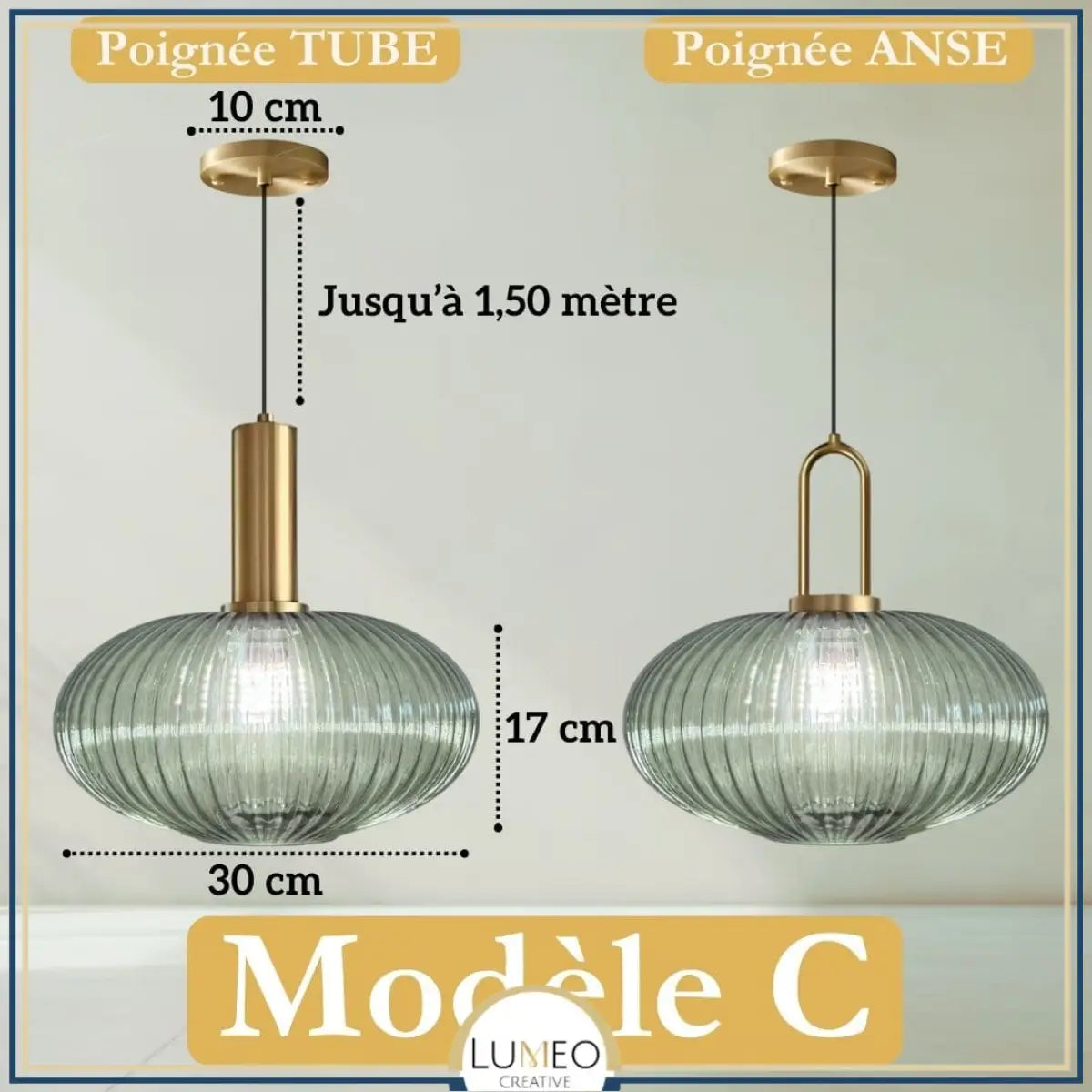 CRISTALI | 1 Suspension Vert amande / C / Tube