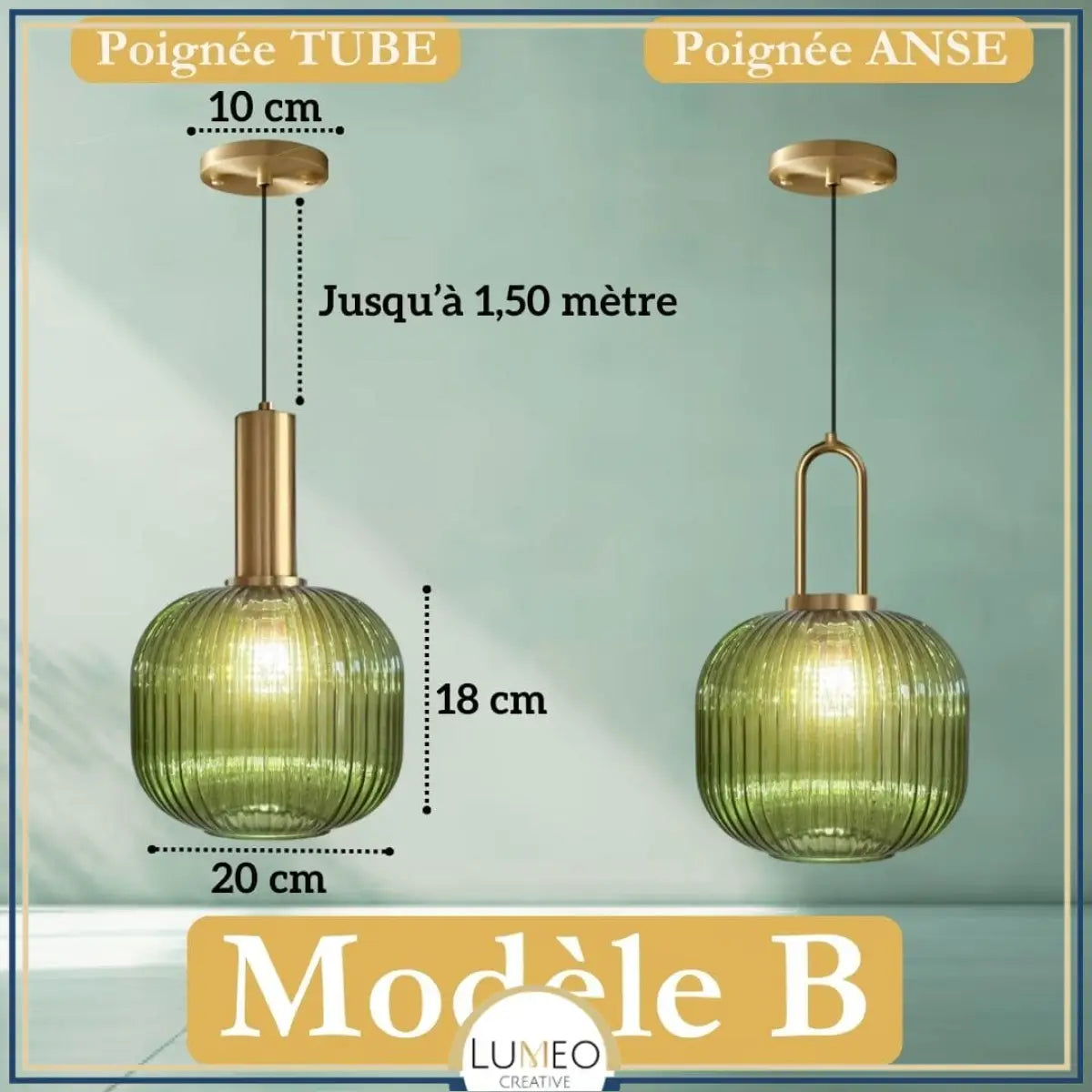 CRISTALI | 1 Suspension Vert impérial / B / Tube