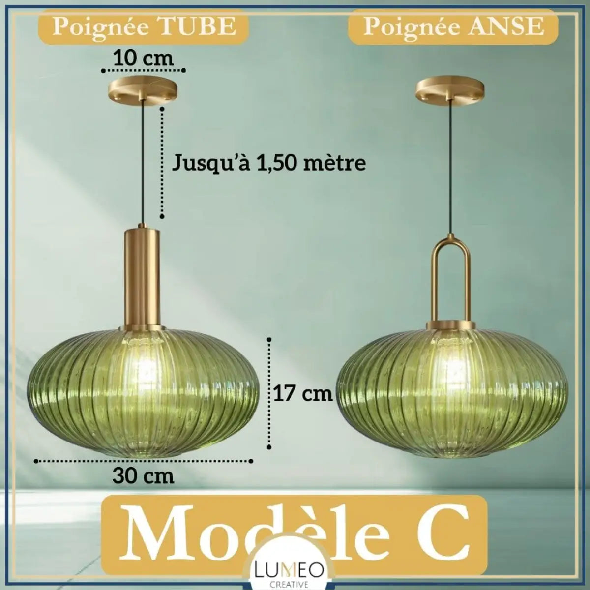 CRISTALI | 1 Suspension Vert impérial / C / Tube