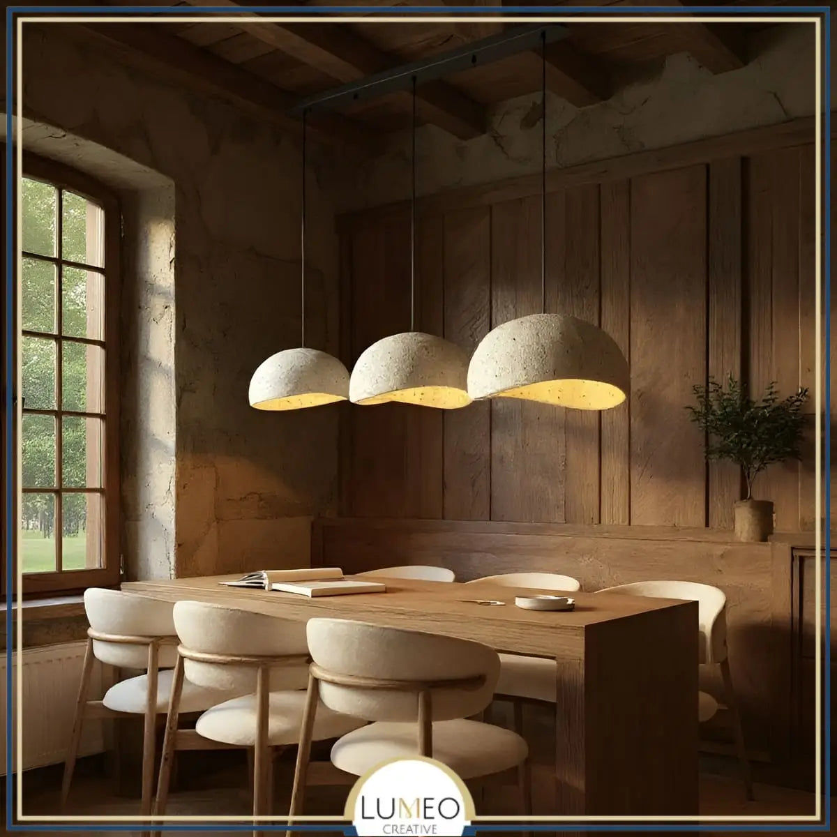 suspension en beton style wabi sabi pour interieur pierre et bois