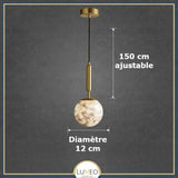 Suspension doré et boule en marbre naturel | Élégance minimaliste et lumière texturée B | Diamètre 12 cm / Blanc froid