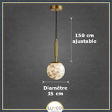 Suspension doré et boule en marbre naturel | Élégance minimaliste et lumière texturée B | Diamètre 15 cm / Blanc froid