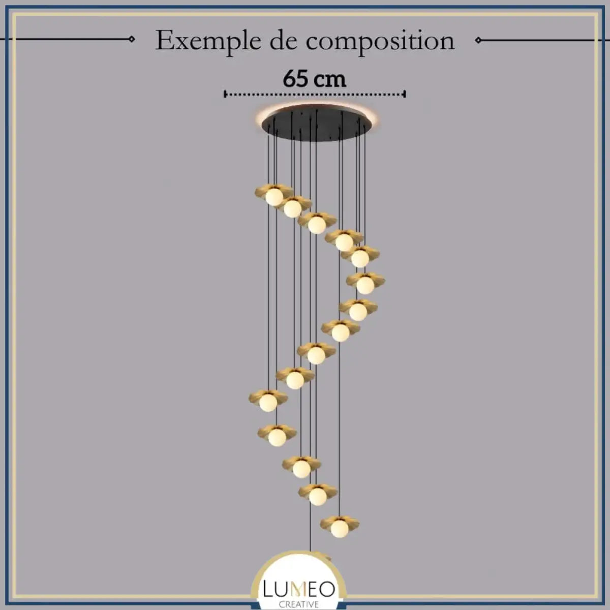 Suspension en cuivre et boule de verre opalin | Suspension lotus