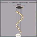 Suspension en cuivre et boule de verre opalin | Suspension lotus
