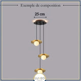 Suspension en cuivre et boule de verre opalin | Suspension lotus