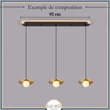 Suspension en cuivre et boule de verre opalin | Suspension lotus
