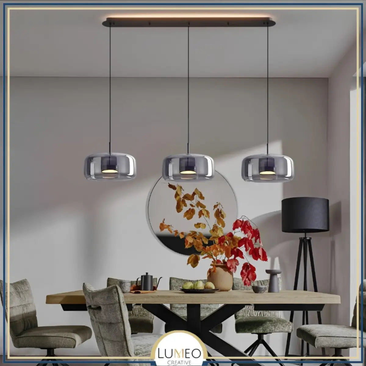 suspension en verre teinté et fumé salle à manger
