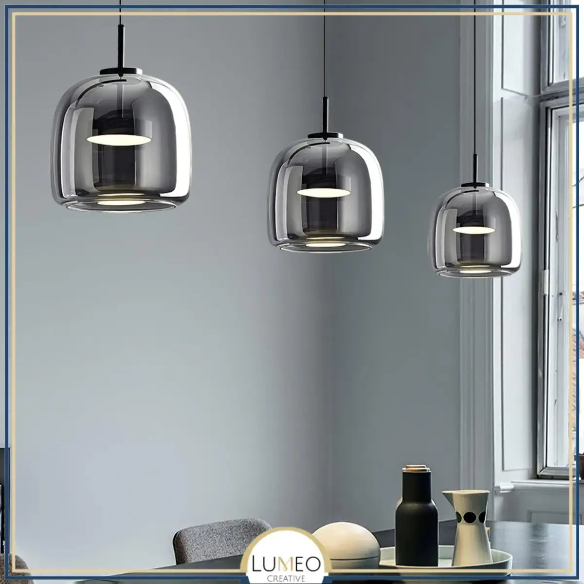 suspension LED design en verre teinté et fumé gris
