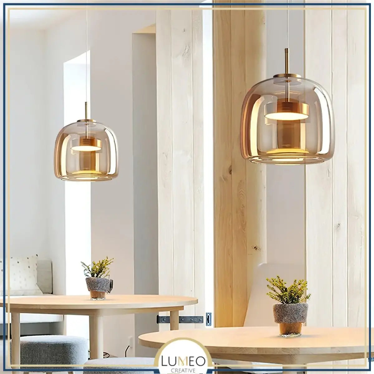 suspension verre ambré au design moderne et chic  , à LED