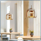 suspension verre ambré au design moderne et chic  , à LED
