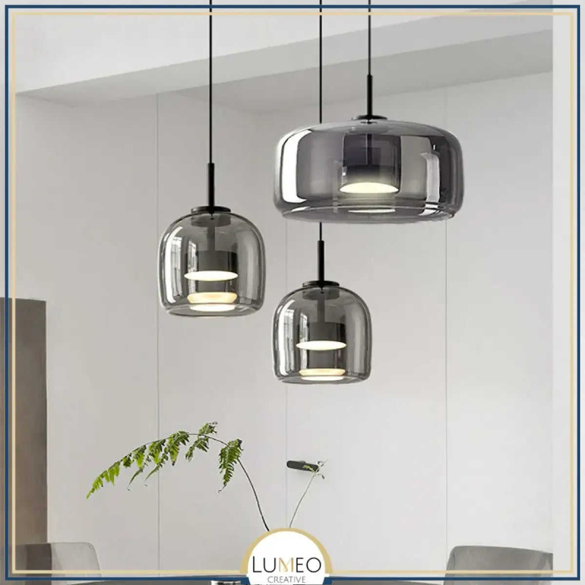 suspension verre fumé gris intense 3 luminaires