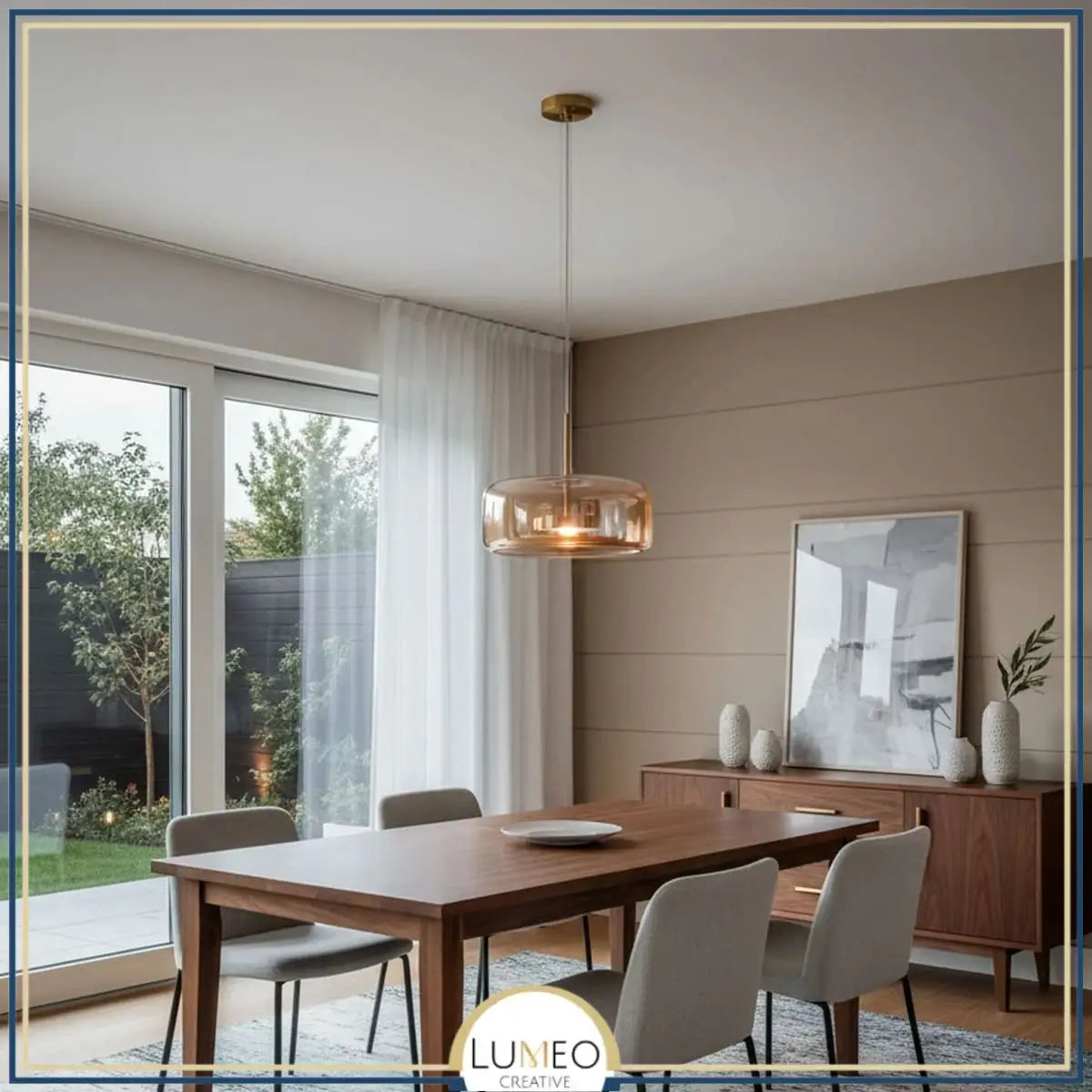 suspension design verre teinté ambre brillant 