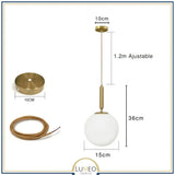 Suspension noir ou doré & boule en verre dépoli 15 cm | Or / Tube / Blanc chaud