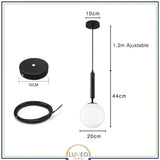 Suspension noir ou doré & boule en verre dépoli 20 cm | Noir / Tube / Blanc chaud