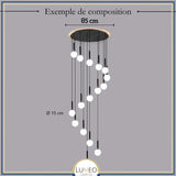 Suspension noir ou doré & boule en verre dépoli